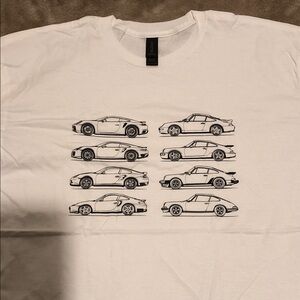 Gildan White Tee with Porsche Illustrations